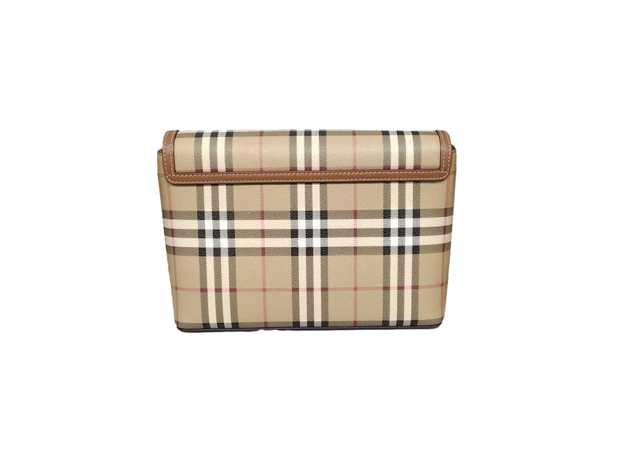 Burberry Check E-canvas Crossbody Bag Beige / Tan Purse / Handbag