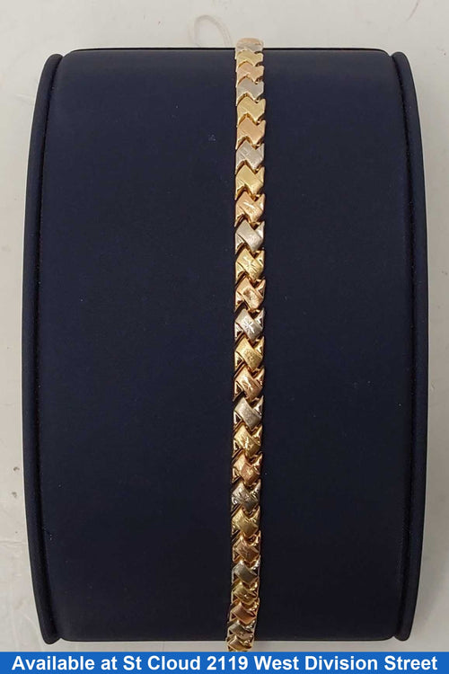 Link Bracelet - Tricolor Gold 14k (.585) 6.18 grams 7 inch