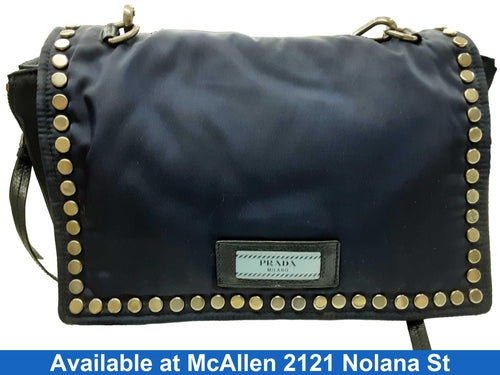Prada Nylon Studded Crosbody Blue Purse / Handbag