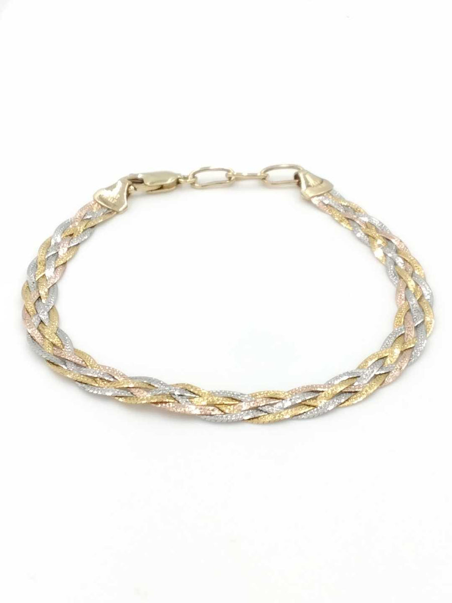 Woven Bracelet - Tricolor Gold 14k (.585) 6.4 grams 8 inch
