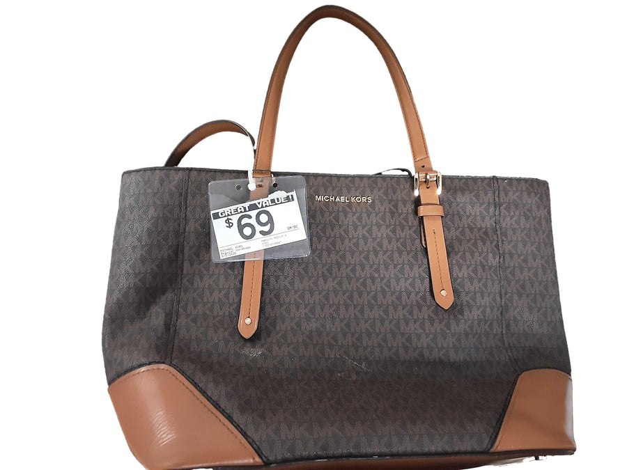 Michael Kors Marilyn Medium Signature Logo Convertible Satchel Brown Purse / Handbag