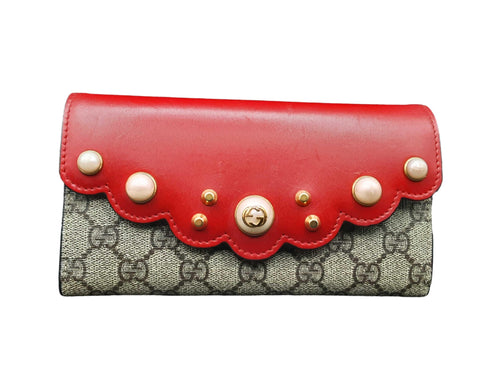 Gucci Supreme Peony Pearl Clutch Red Wallet