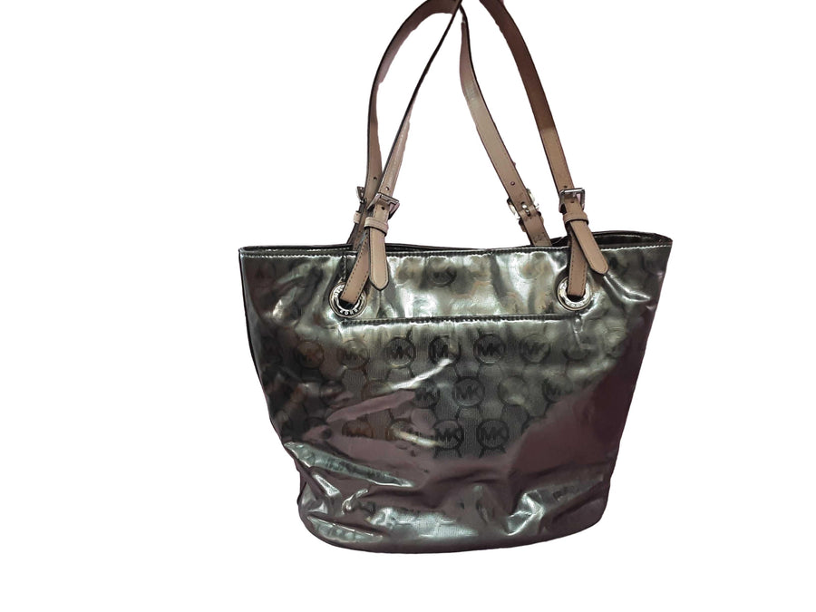 Michael Kors Metallic Logo Tote Bag Silver Purse / Handbag