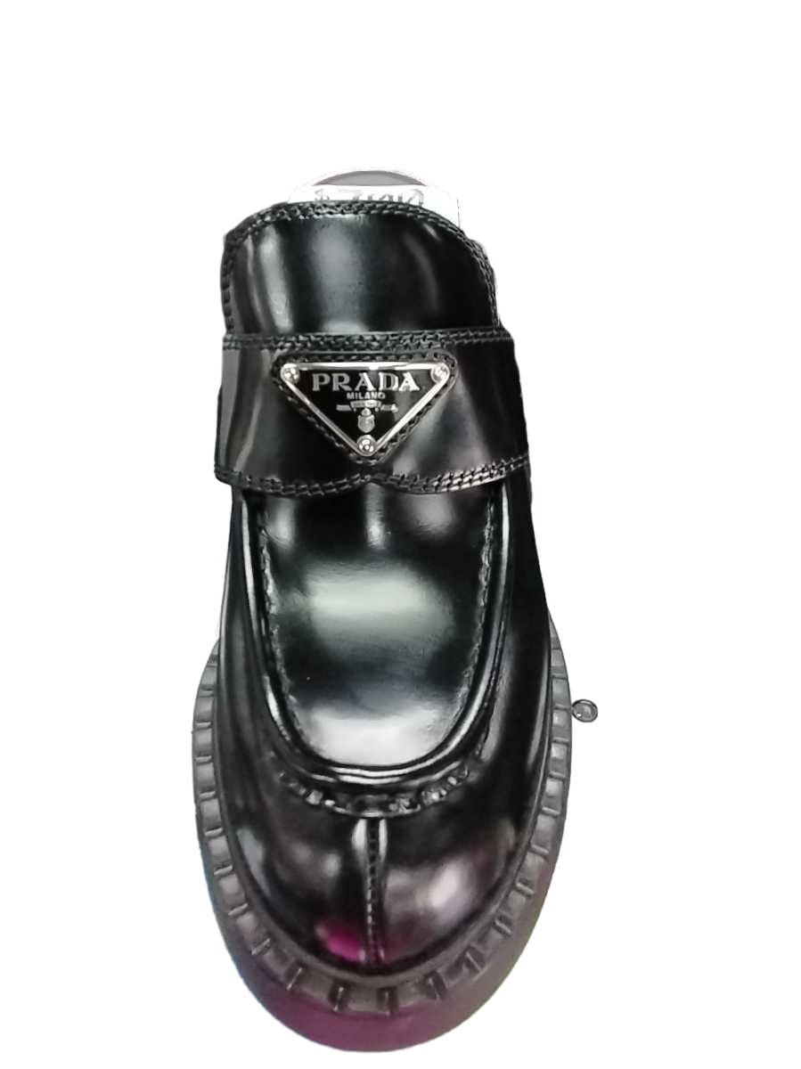 Prada Chocolate Brushed Heel Loafer Mule Black