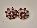 Ruby Cluster Earrings With Diamond And Opal 14k