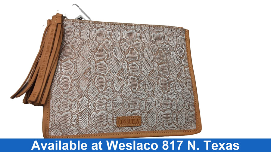 Consuela Anything Goes Snakeskin Clutch Beige / Tan Purse / Handbag