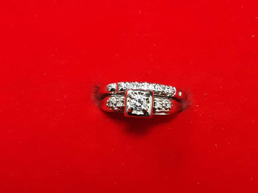 Ring - Wedding Set - White Gold 14k (.585) 4.7 grams Size 7