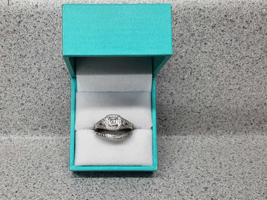 Ring - Wedding Set - White Gold 14k (.585) 6.3 grams Size 6
