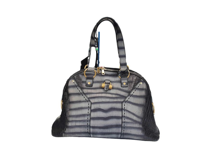 Yves Saint Laurent Crocodile Embossed Gray Purse / Handbag