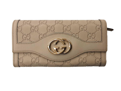 Gucci Embossed Gg Interlocking G Sukey Beige / Tan Wallet