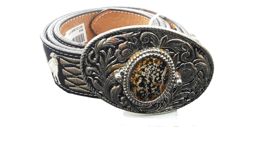 Yac Leather&silk Design Brown Belt / Buckle