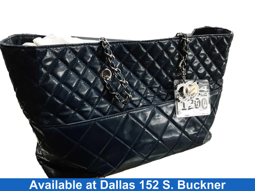 Chanel Blue Quilted Crinkled Leather Shopper Blue Purse / Handbag