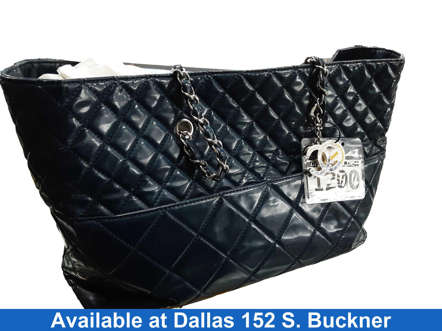 Chanel Blue Quilted Crinkled Leather Shopper Blue Purse / Handbag