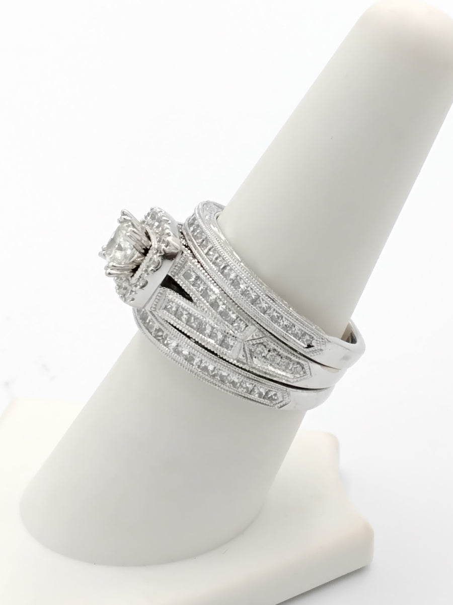 Ring - Wedding Set - White Gold 14k (.585) 11.9 grams Size 8