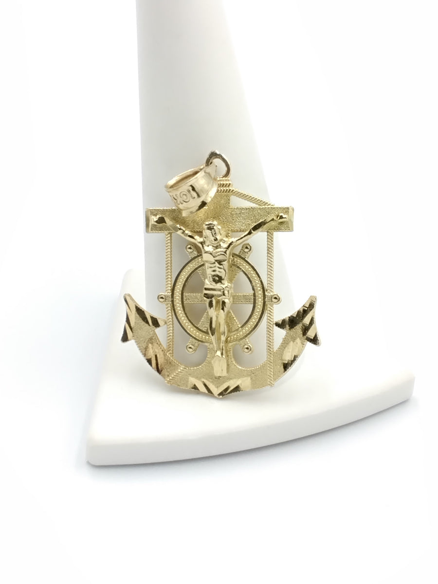 10k Gold Crucifix Anchor Mariner's Cross Pendant (.417) 4.1 grams