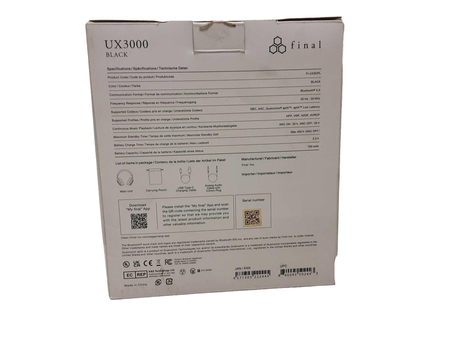 Final Ux3000 Black Stereo Headphone