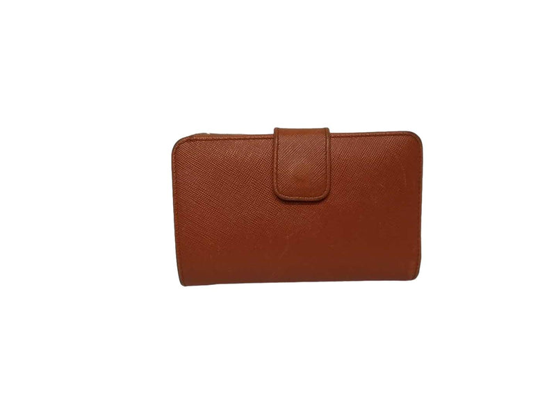 Prada Saffiano Metal Leather French Wallet Orange Wallet