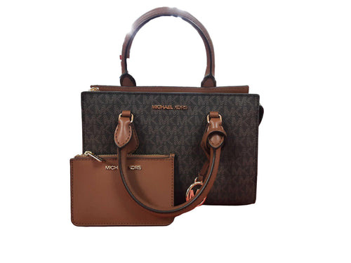 Michael Kors Laila Small Signature Logo Satchel Brown Purse / Handbag