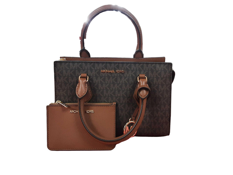 Michael Kors Laila Small Signature Logo Satchel Brown Purse / Handbag