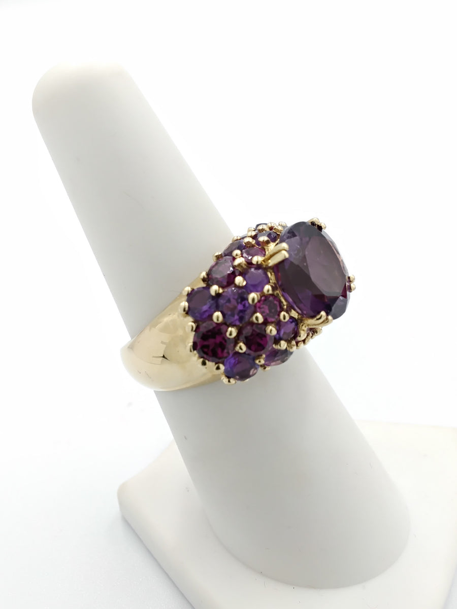 Vintage 10k Yellow Gold Amethyst Tourmaline Cluster Ring (.417) 6.3 Grams Size 8.5
