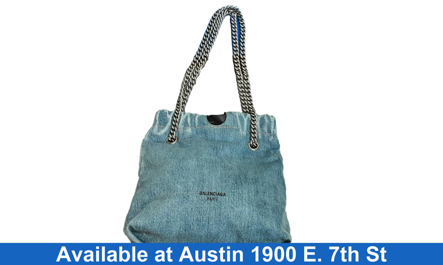 Balenciaga Crush Small Tote Denim Bag Blue Purse / Handbag