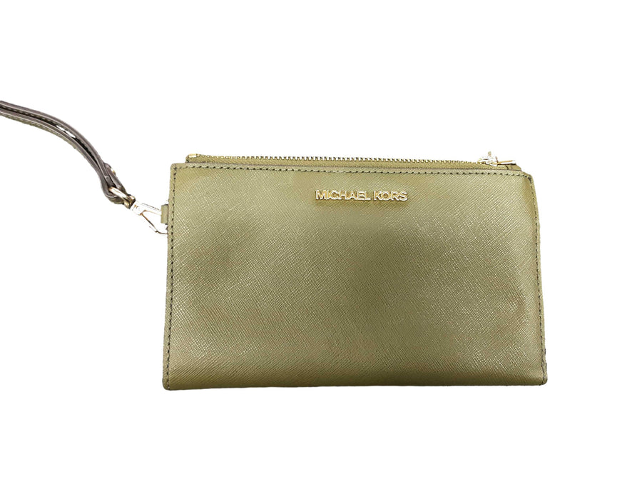 Michael Kors Lg Double Zip Wristlet Green Wallet