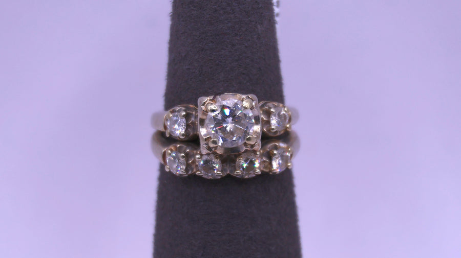 Ring - Wedding Set - White Gold 14k (.585) 5.4 grams Size 4.5