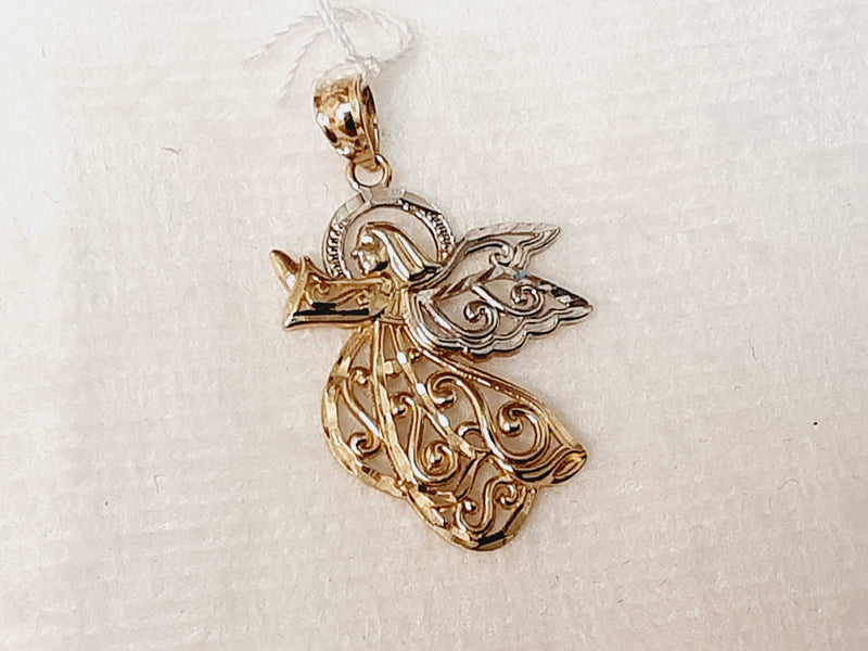 14k Yellow Gold Filgree Angel Pendant