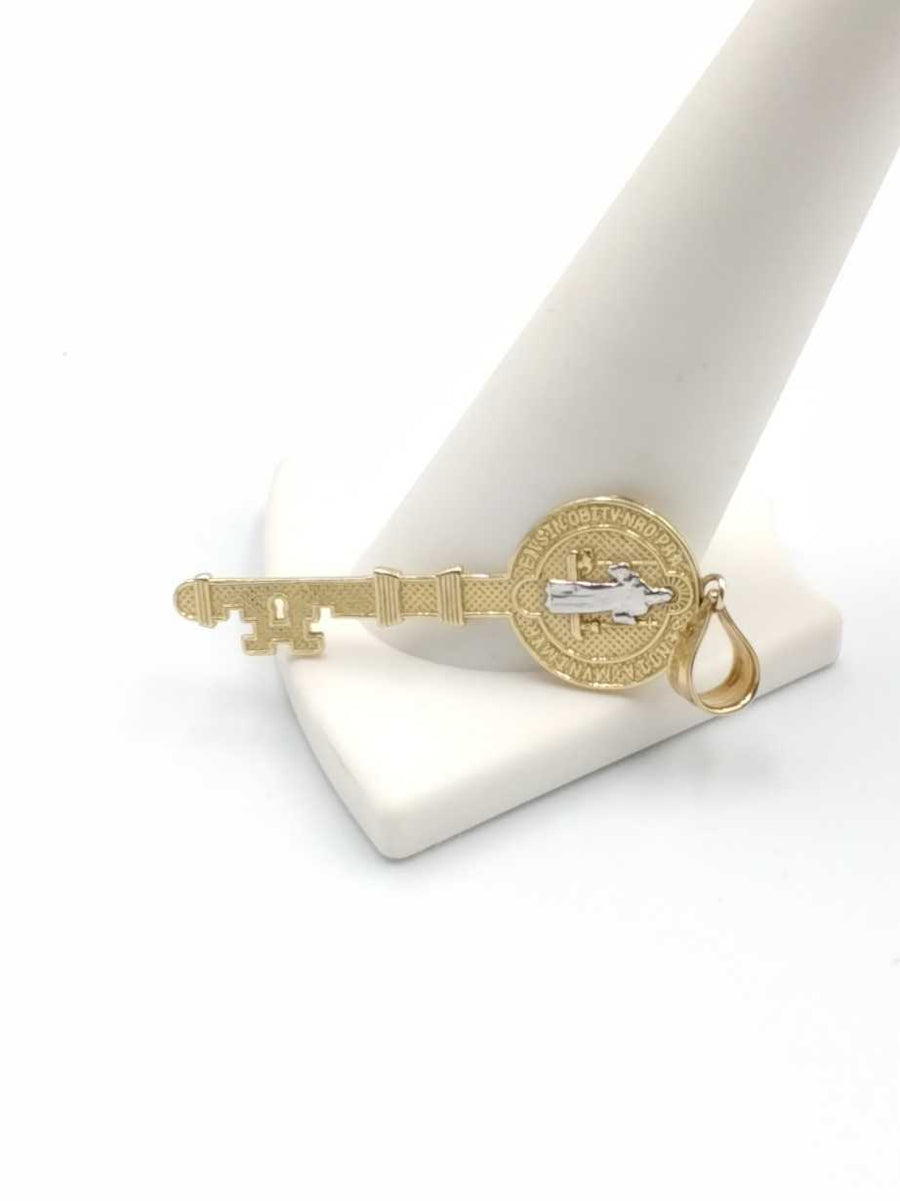 Saint Benedict Religious Key Pendant Charm Yellow Gold 14k (.585) 2.8 grams