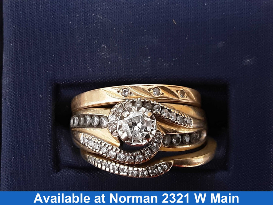Ring - Wedding Set - Yellow Gold 14k (.585) 7.9 grams Size 7.5