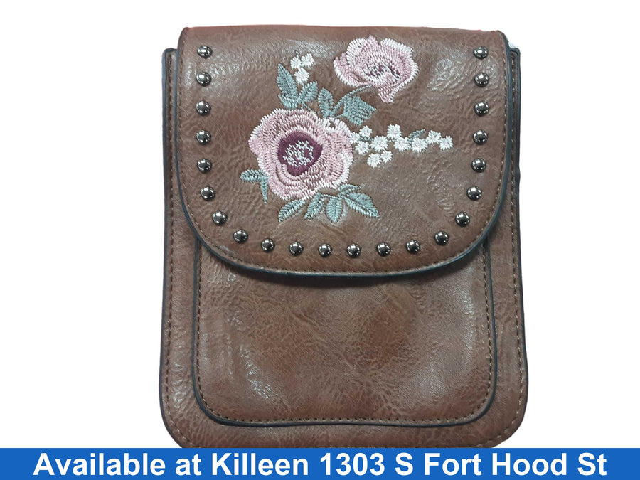Leather Flower Sholder Purse Brown Purse / Handbag