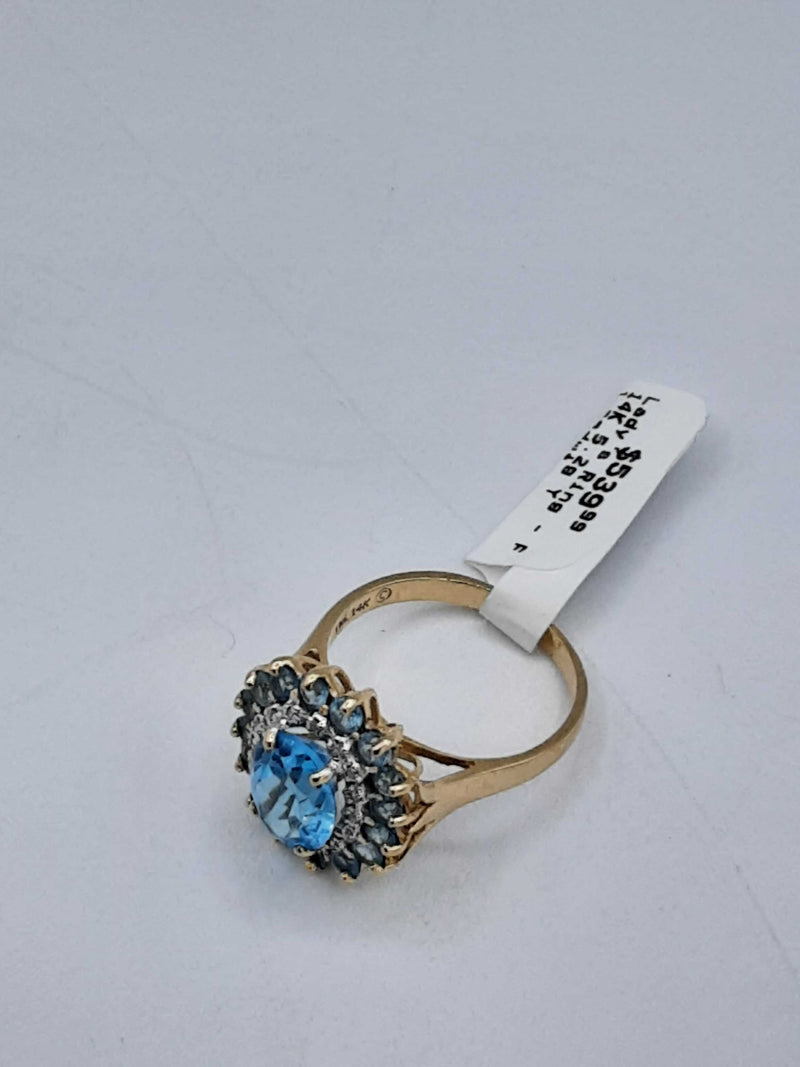 Oval Blue Topaz Ring With Blue Topaz & Diamonds 14k Size 8.5