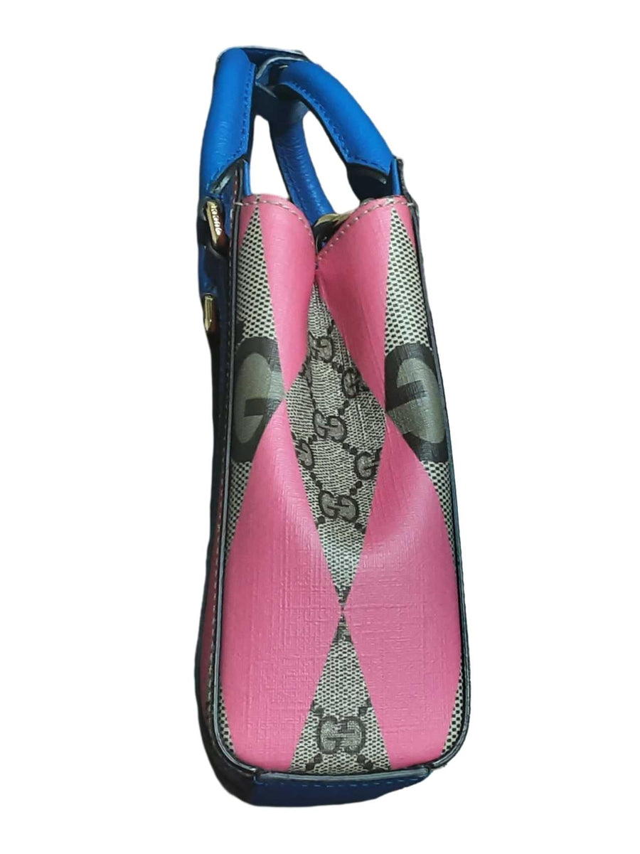 Gucci Gg Supreme Monogram Rhombus Web Mini Tote Pink Purse / Handbag