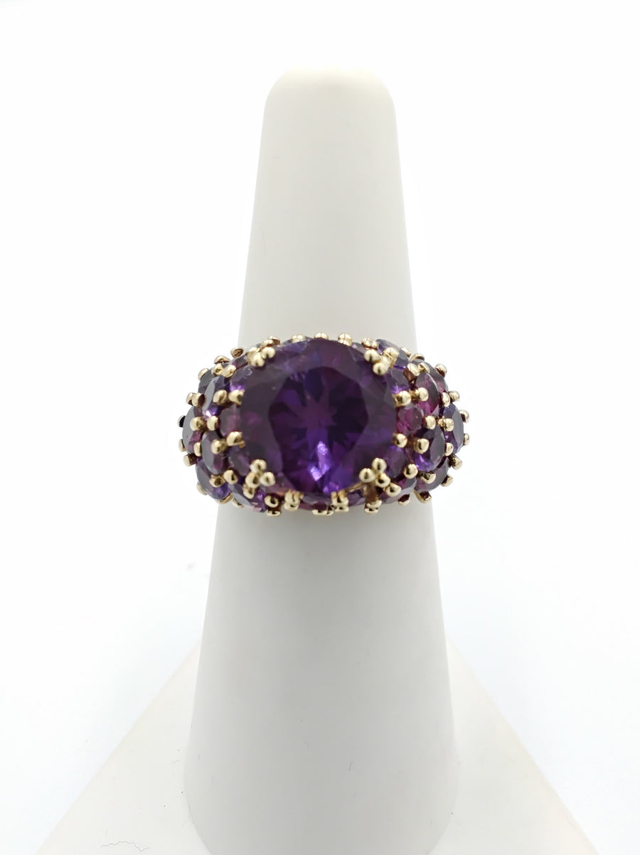 Vintage 10k Yellow Gold Amethyst Tourmaline Cluster Ring (.417) 6.3 Grams Size 8.5