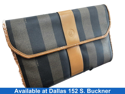 Fendi Penguin Stripe Cognac Saddle Flap Brown Purse / Handbag