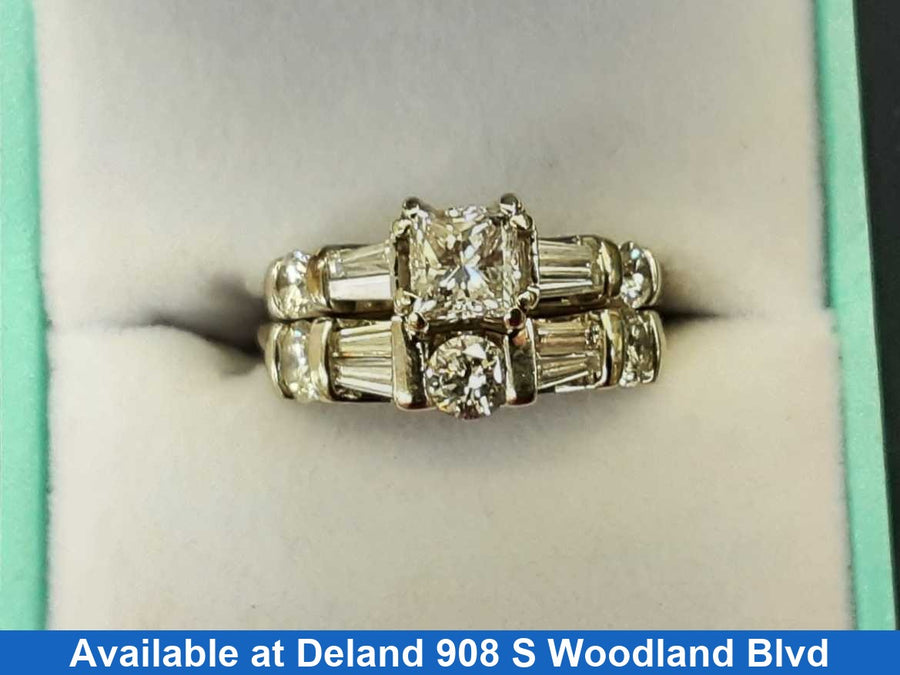 Ring - Wedding Set - White Gold 14k (.585) 8 grams Size 6.5