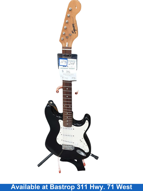 Squire Strat Black Electric Bass Guitar