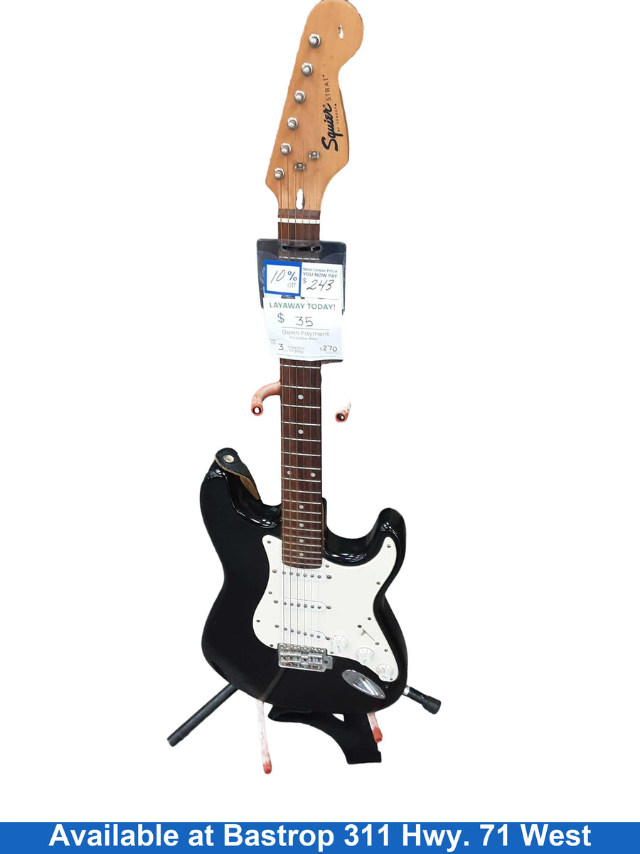 Squire Strat Black Electric Bass Guitar