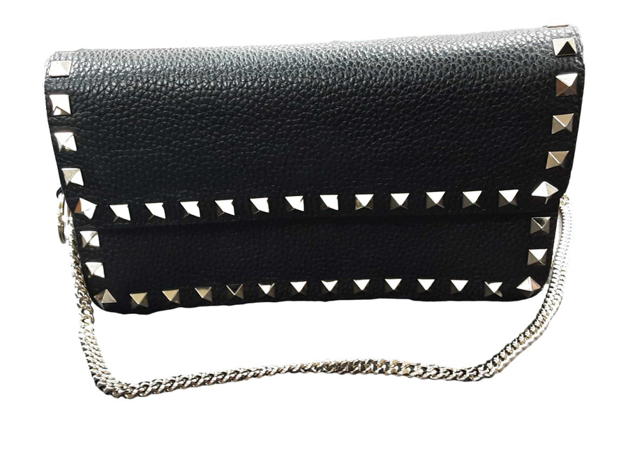 Valentino Rockstud Foldover Crossbody Black Purse / Handbag
