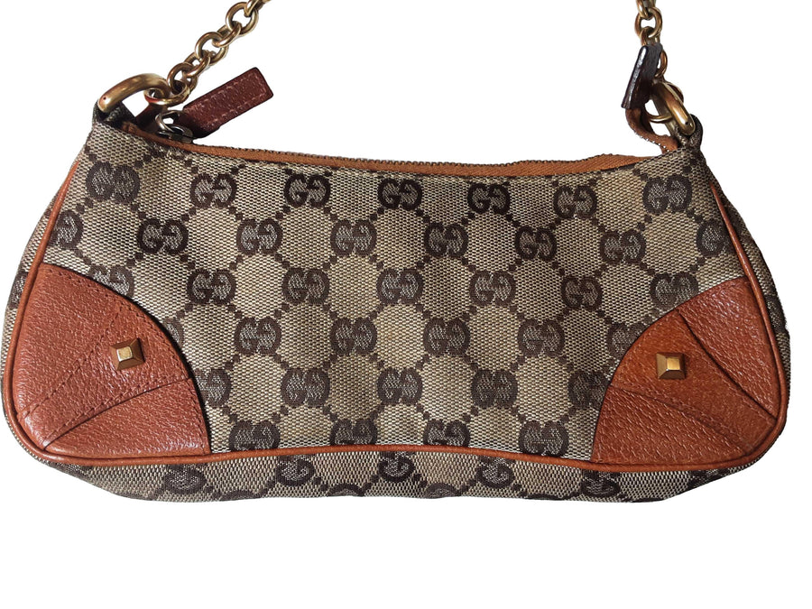 Gucci 120940 Studded Canvas Pochette Brown Purse / Handbag