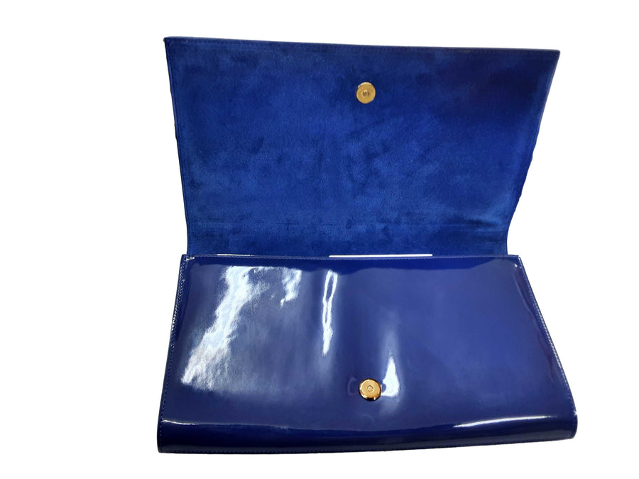 Yves Saint Laurent Belle De Jour Patent Leather Clutch Blue Wallet