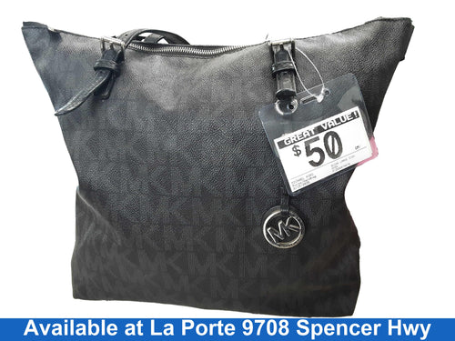 Michael Kors Quinn Large Signature Logo And Leather Tote Bag Black Purse / Handbag