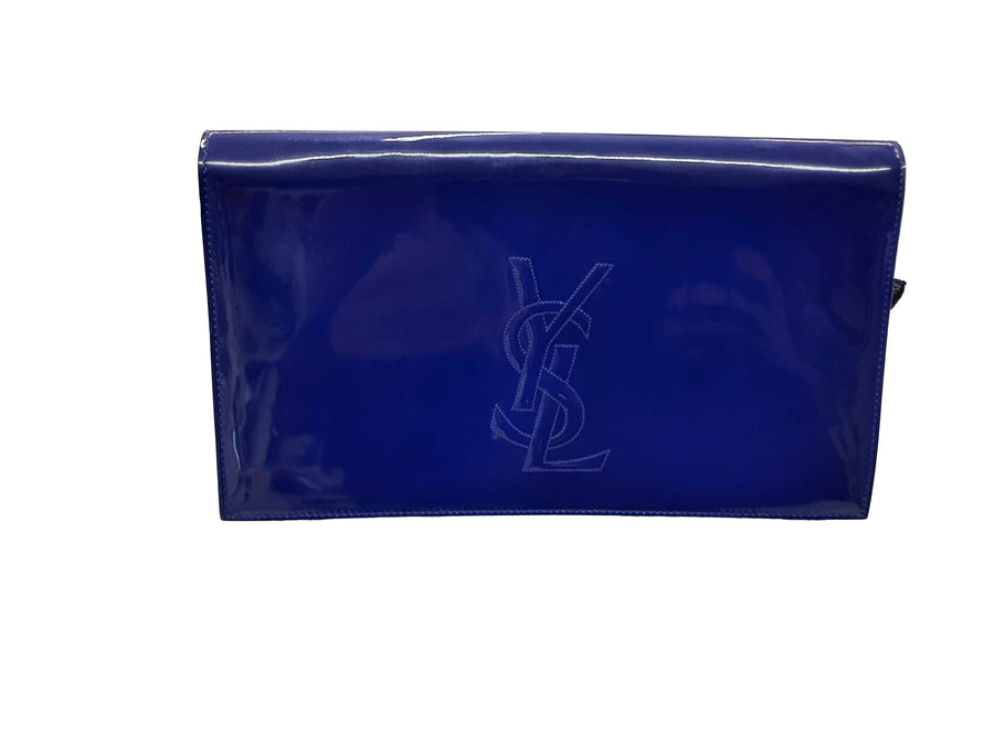 Yves Saint Laurent Belle De Jour Patent Leather Clutch Blue Wallet