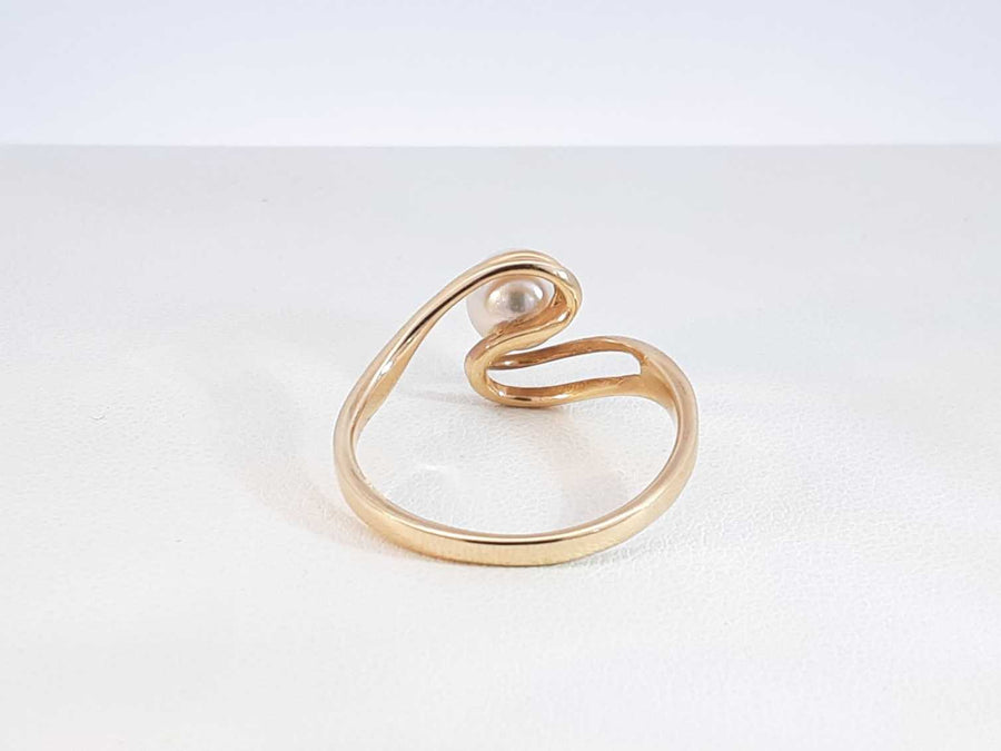 Pearl Bypass Ring In 14k Yellow Gold 3.3 Grams Size 9 Fw0925llxdu