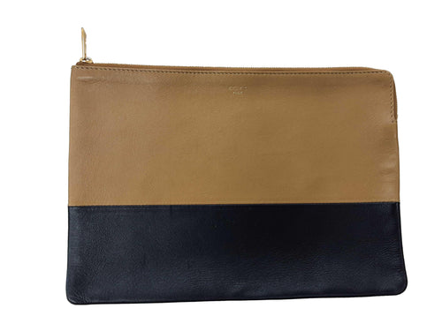Celine Two Tone Leather Solo Clutch Brown Wallet