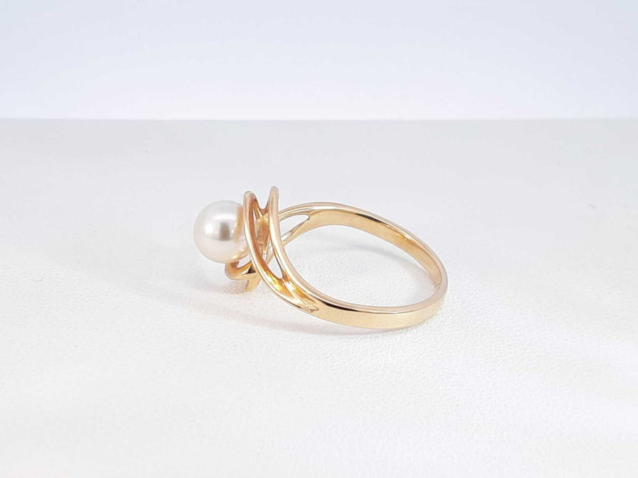 Pearl Bypass Ring In 14k Yellow Gold 3.3 Grams Size 9 Fw0925llxdu