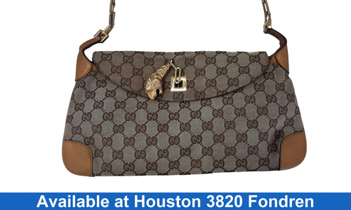 Gucci Gg Canvas Tiger Charm Shoulder Bag Brown Purse / Handbag