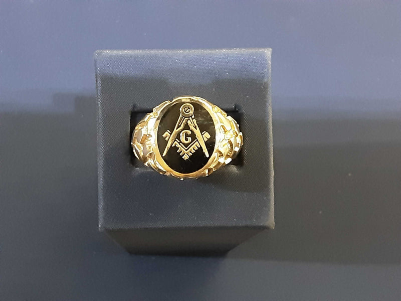 Men's Masonic Nugget Ring Yellow Gold 10k (.417) 8.1 Grams Size 13