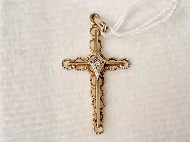 10k Yellow Gold Cross With 1 Diamond