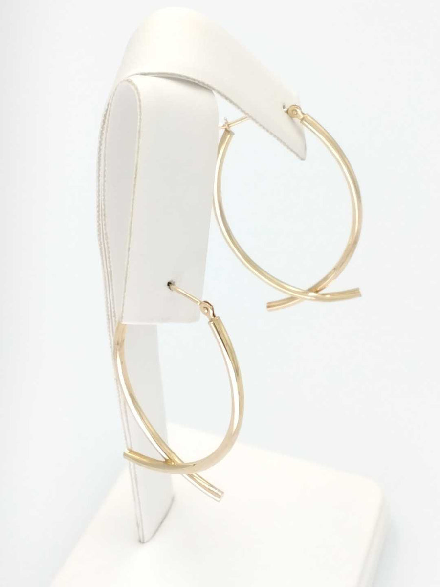 Yellow 14k Gold Crossed Hoop Drop Earrings  (.585) 1.6 grams